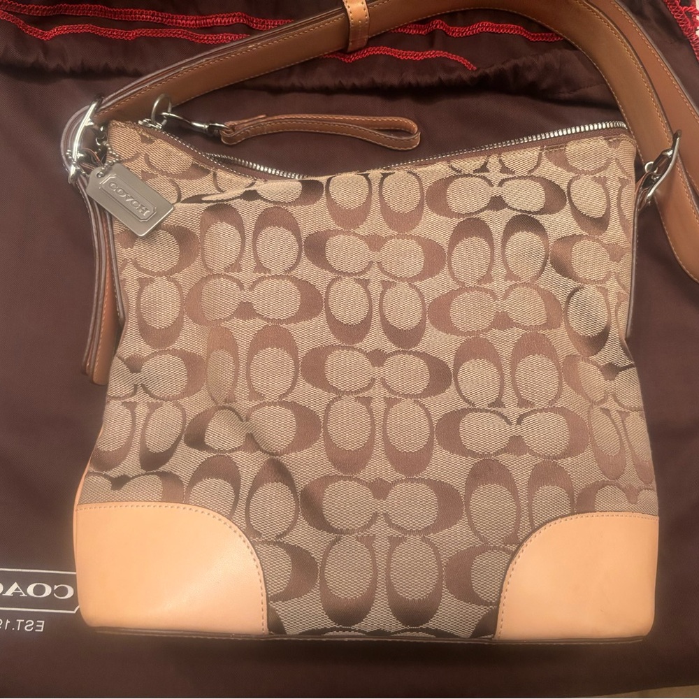 Coach Tan and Brown Signature Shoulder Bag